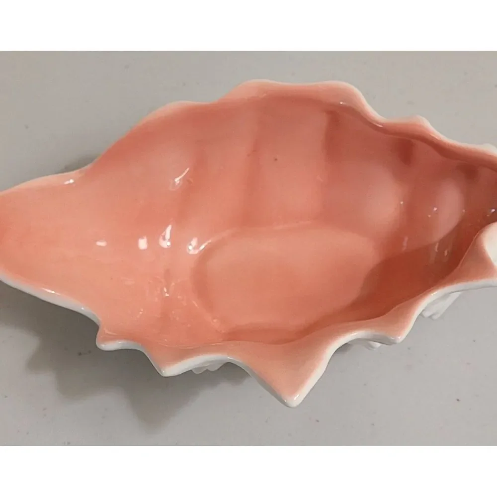Vintage 1970s Fitz &‎ Floyd Shell Shaped Bowl Cream Outside Pink In. 8